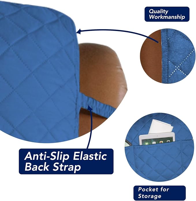 PureFit Reversible Recliner Chair Covers Couch Covers for Dogs, 28 in | Blue/Ivory, Water Resistant Couch Protector, Washable Pet Couch Cover with Non Slip and Elastic Straps For Kids - Image 3