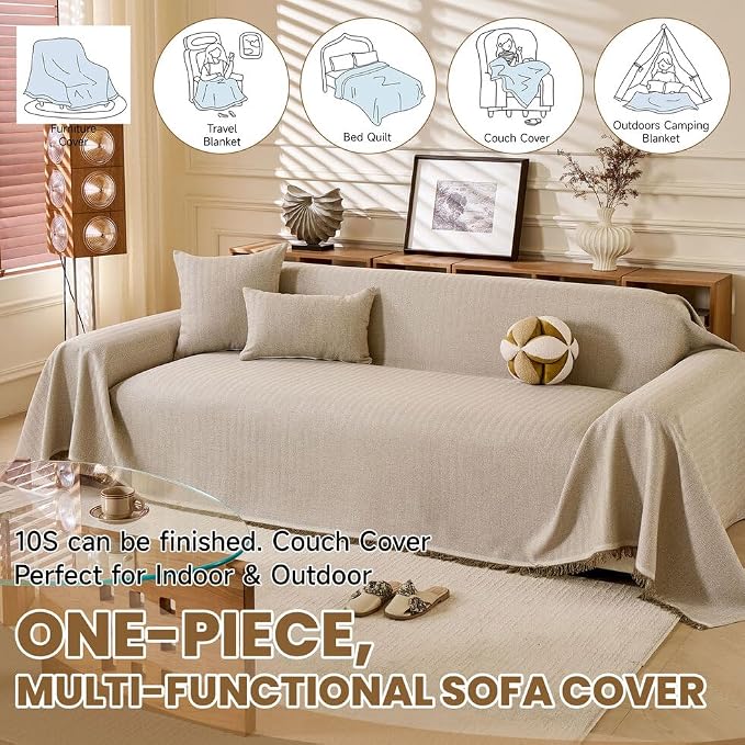 ROOMLIFE Boho Couch Covers for Sofa Washable for 2 Cushion Couch, Non Slip Furniture Protector Sofa Couch Cover for Dogs, Soft Breathable Sofa Slipcover, Couch Throw Blankets with Tassels 71''X118'' - Image 7