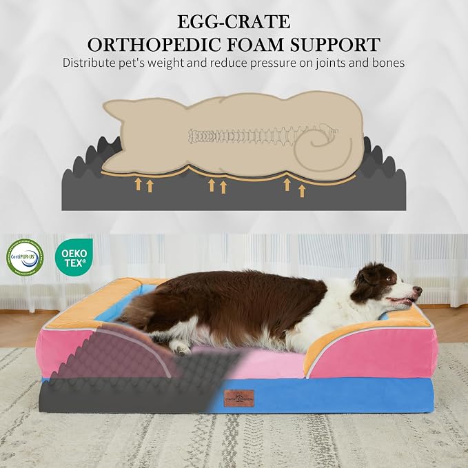 Comfort Expression Orthopedic Dog Bed for Extra Large Dogs with Bolster | Waterproof Dog Couch Bed with Washable Cover & Non-Slip Bottom, Supportive Egg Crate Foam XL Pet Bed, 45x35 Inch - Image 3