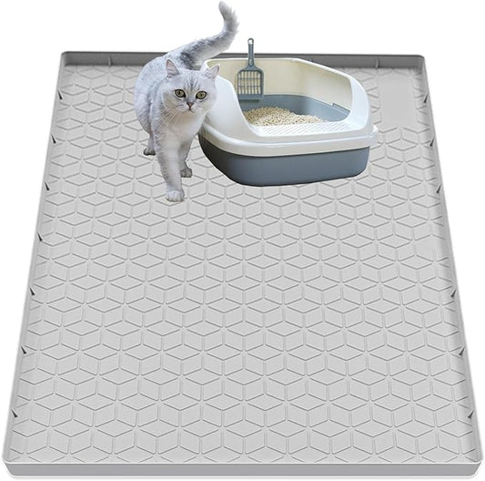 Cat Litter Mat for Litter Box, Silicone Large Cat Litter Trapping Mat - 34x22 in, Waterproof & Non-Slip, Durable & Easy Clean, Light Gray by Jacooxi
