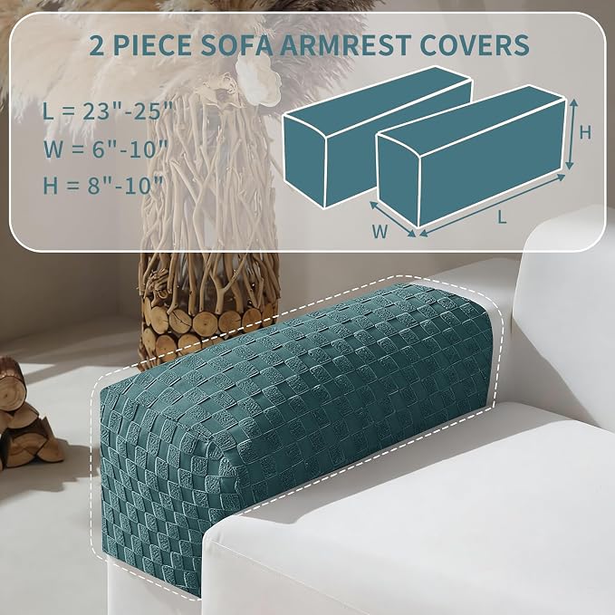YEMYHOM Couch Cushion Covers for Sofa, Stretch Sectional Couch Armrest Covers Washable Thick Furniture Protector Sofa Slipcovers for Pets (2PC Armrest Cover, Peacock Blue) - Image 2