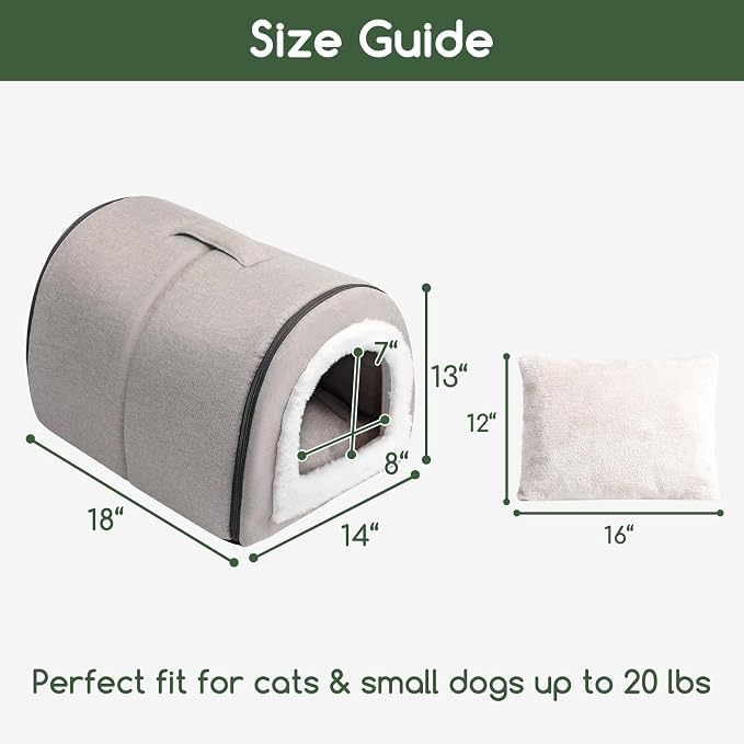 Hollypet Cat Bed Cave for Indoor Cats for Pets up to 20 lbs, Gray | Warm Cat Arched Cave Bed Condo, Covered Kitty House with Removable Washable Cushion, Cozy Enclosed Pet Bed for Small Dogs - Image 3