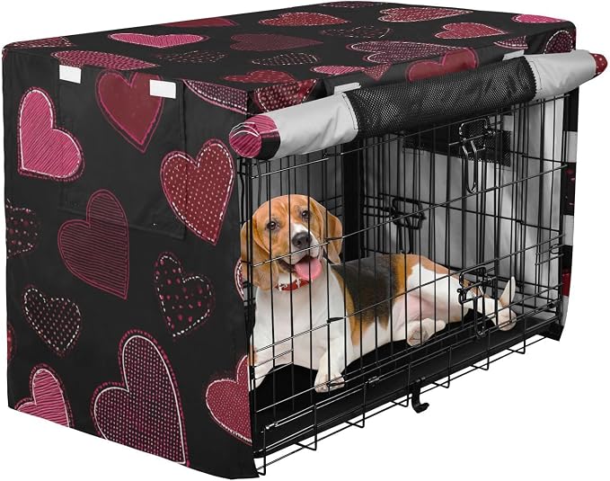 Dog Crate Cover Kennel Cover for Dog Cages Breathable for Wire Cage Indoor Outdoor Black Striped Heart - Image 2