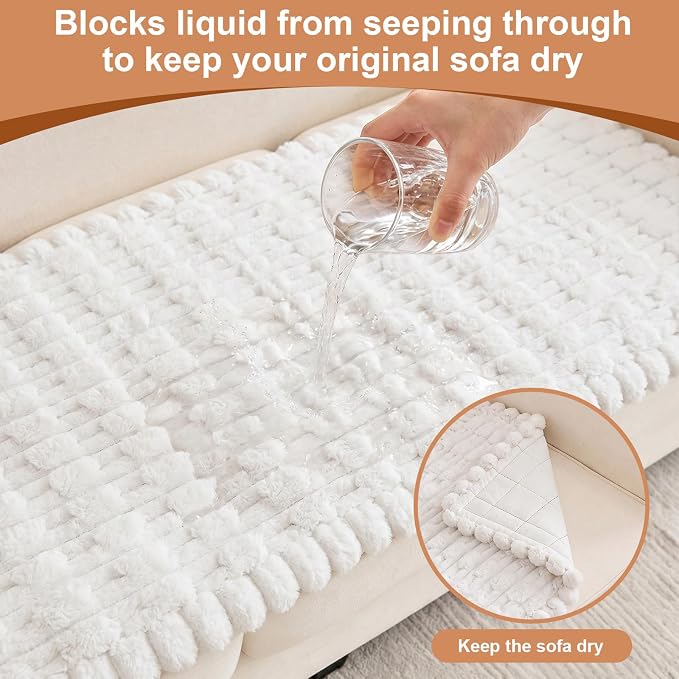 Waterproof Dog Couch Cover, Non Slip Pet Sofa Protector, Thick Fuzzy Couch Cover for Dogs, Machine Washable Furniture Protector, Scratch Resistant Pet Couch Mat(White, 28" x 59"/70 x 150cm) - Image 3