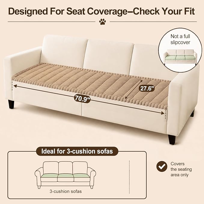 decorUhome Couch Cover for Dogs, Non Slip Fuzzy Thick Pet Sofa Protector | Pet Friendly, Machine Washable, Fits 3-Cushion Sofa, Protects Against Pet Hair & Daily Messes, Khaki, 27.6" x 70.9" - Image 10