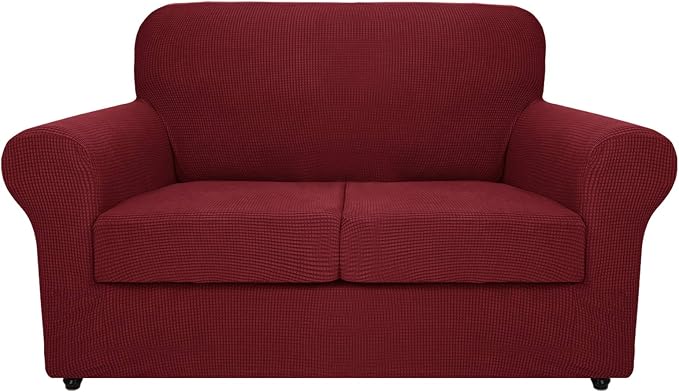 MAXIJIN 3 Piece Couch Covers for 2 Cushion Couch Super Stretch Loveseat Slipcover Dogs Pet Proof Fitted Furniture Protector Spandex Non Slip Sofa Love Seat Cover Washable (Loveseat, Wine Red) by MAXIJIN