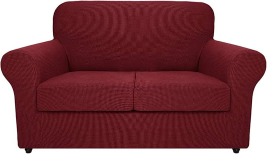 MAXIJIN 3 Piece Couch Covers for 2 Cushion Couch Super Stretch Loveseat Slipcover Dogs Pet Proof Fitted Furniture Protector Spandex Non Slip Sofa Love Seat Cover Washable (Loveseat, Wine Red) by MAXIJIN