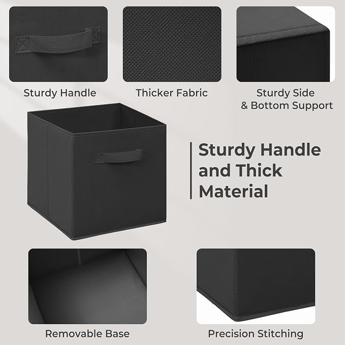 11 Inch Fabric Storage Cubes, Sturdy Foldable Storage Bins, Heavy Duty Cube Organizer for Clothes, Blankets, Shelves, Closets, Bedroom, Living Room, Black, 3 Pack - Image 3