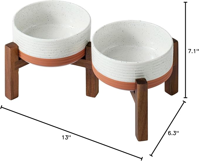 Havniva Elevated Dog Bowls, Ceramic Raised Dog Bowl with Stand | 6.1” Dog Food Bowls Elevated, Dog Food and Water Bowl Set, Non-Slip Acacia Wood Stand, Small Dogs Bowl, 3.4 Cups 27 oz - Image 7