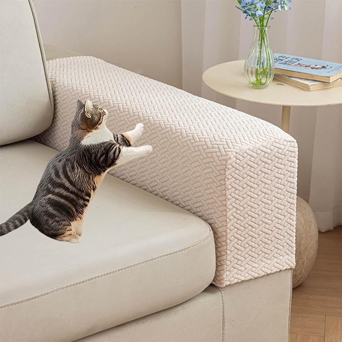 Couch Arm Covers Set of 2, Stretchable Sofa Armrest Protectors, Breathable Polyester Armchair Covers with Non-Slip Grip Design Furniture Protector (Light Yellow, Medium (Set of 2)) by Unknown