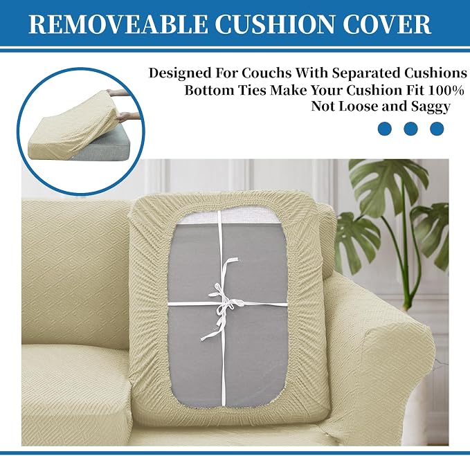 XINEAGE New 3 Pieces Couch Covers for 2 Cushion Sofa Super Stretch Loveseat Slipcover Pet Dog Universal Slip Cover Anti Slip Love Seat Furniture Protector (Light Beige, 55"-69") - Image 6