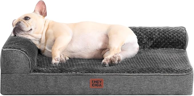 EHEYCIGA Orthopedic Dog Bed Medium Size Dogs, Memory Foam Dog Bed with Washable Removable Cover, Waterproof Pet Sofa Couch for Crate with Nonskid Bottom, 30x20x6, Dark Grey by EHEYCIGA