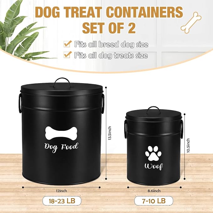 DoubleFill Extra Large 23+10 lb Metal Dog Food Storage Containers Set of 2 Black Airtight Dog Treat Snack Jars with Lids and Spoon Farm House Style Big Pet Cookie Jar for Kitchen Counter Gift - Image 2