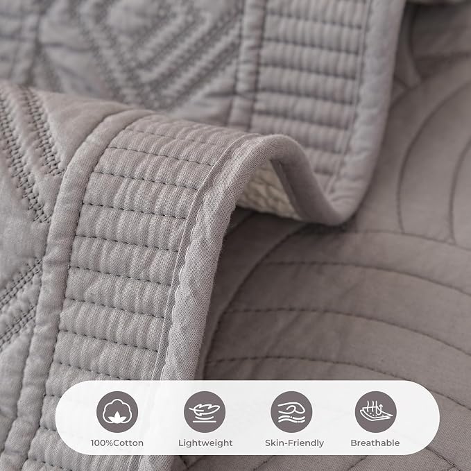 vctops Solid Color Cotton Quilted Sofa Couch Cover Weave Pattern Soft Sectional Couch Covers Embroidery Non-Slip Sofa Slipcover for Dogs, Children, Pets Furniture Protector (Grey,36"x70") - Image 4