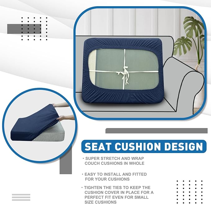 XINEAGE Large Couch Cushion Covers Seat Cushion Cover Thick Stretch Sofa Slipcovers 1 Piece Individual Couch Covers with Elastic Bottom(Single XL Seat Cushion/Backrest,Navy Blue) - Image 6