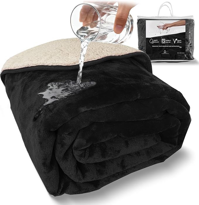 Sacred Weapon Mini Waterproof Blanket for Bed, Sofa & Couch —Absorbent, Soft & Leakproof Sherpa Fleece Lap Throw for Dogs, Cats & Pets — Travel, Period, Splash & Stain Proof, Washable — 40"x45" Black - Image 2