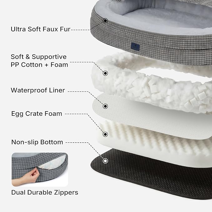 Veehoo 2-in-1 Dog Cave Bed with Cover, Covered Dog Bed for Large Dogs | Hooded blanket, supportive foam, removable washable cover, plush comfort, non-slip bottom - Image 7
