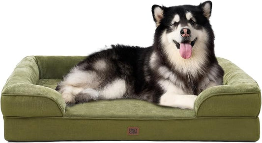 EHEYCIGA Orthopedic XXL Dog Bed, Waterproof Washable XL Big Pet Bed 52" | Non-Slip Bottom and Egg-Crate Memory Foam Extra Large Pet Couch Bed with Washable Removable Cover, Olive Green by EHEYCIGA