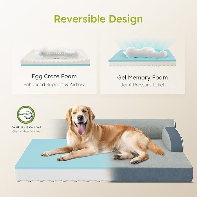 CWAWZ XL Plus Orthopedic Dog Bed, Big Dog Bed for Large Sized Dogs, Dual-Sided Pet Cooling Beds with Memory Foam Washable Cover Nonslip Bottom, Waterproof Pet Couch with Bolster, Dark Grey - Image 3