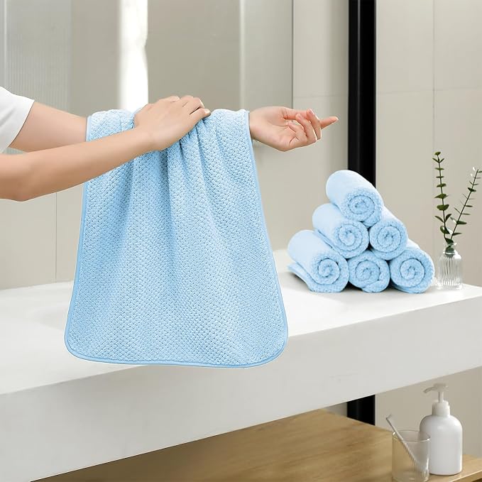 18 Piece Microfiber Bath Towels Set - 6 Bath Sheets,6 Hand Towels And 6 Washcloths,Soft Family Towels,Highly Absorbent Bathroom Towel,Quick Dry Shower Towel Luxury Towels For Hotel Spa Dorm-Blue - Image 3