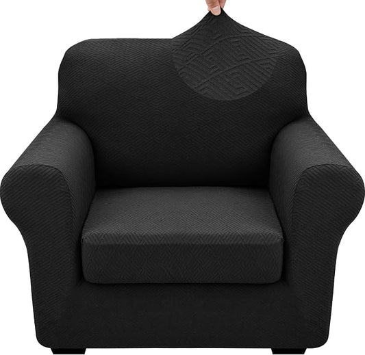 XINEAGE 2026 New 2 Pieces Chair Covers with Arms Super Stretch Chair Slipcover for Living Room Pet Dog Universal Slip Cover Anti Slip Armchair Furniture Protector (Black), 31"-46"(1 Cushion) by XINEAGE