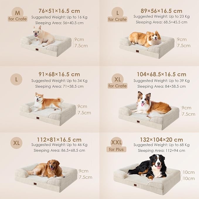 EHEYCIGA Orthopedic Dog Bed Medium Size Dog, Waterproof Washable Pet Beds | Non-Slip Bottom and Egg-Crate Memory Foam Dog Couch Bed with Washable Removable Cover, Beige - Image 5