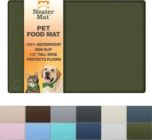 Neater Pet Brands Neater Mat Pet Mats for Food and Water, Cat & Dog Bowl Mat Waterproof Silicone, Feeding Tray, Dog Food Mats for Floors, Placemat w/Raised Edge for Under Bowls, 32" x 24", Olive by NeaterPetBrands