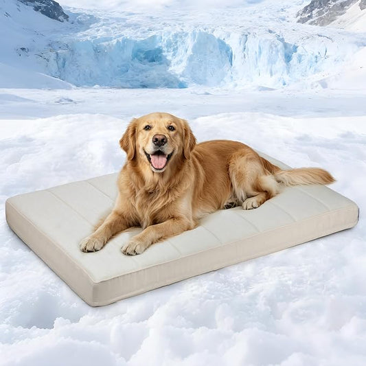 Cooling Dog Bed for X Large Dogs - Orthopedic Pet Beds with Memory Foam, QMAX>0.5, Waterproof Removable Washable Cover for Hot Weather, Dark Beige, 41" L x 27" W x 3" H by ZAKAPAWS