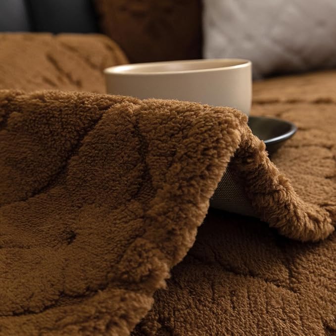STACYPIK Plush Dark Coffee Couch Cover for Pets, Soft Washable Sofa Covers for Dogs, Fluffy Anti-Scratch Sofa Slipcover Non Slip Armrest Backrest Furniture Protector for 3 Cushion Couch-27.6X82.7IN - Image 8