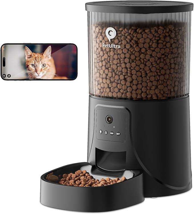 PETULTRA Automatic Cat Feeder with Camera: 5G WiFi Auto Pet Feeder Precise Timed Feeding with HD Video & 2-Way Audio, Food Dispenser with Desiccant Bag to Keep Kibble Fresh, Easy Setup for Indoor Cats by PETULTRA