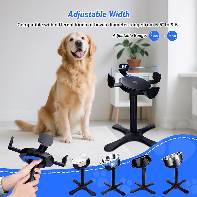 Dog Bowls,Elevated Adjustable Dog Bowl Stand with 3 Heights & Tilted Feeding Design, Raised Stand Compatible with Medium & Large Breeds(2 Pack) Black - Image 4