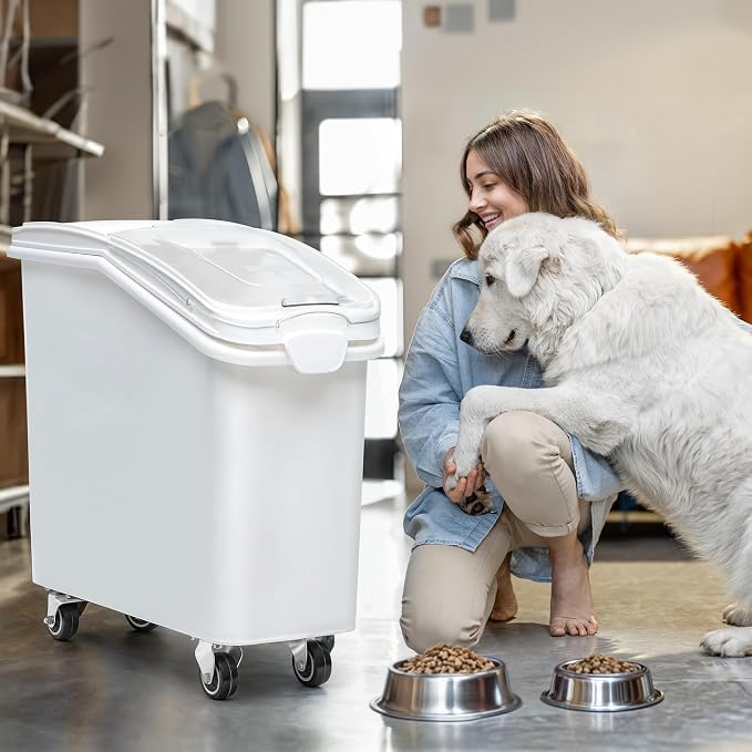 YITAHOME 27 Gallon Ingredient Bin, Commercial Food Container with 625 Cups, Large Flour Storage Container Bin with 360° Wheels, Scoop and Lid for Kitchen, White - Image 2