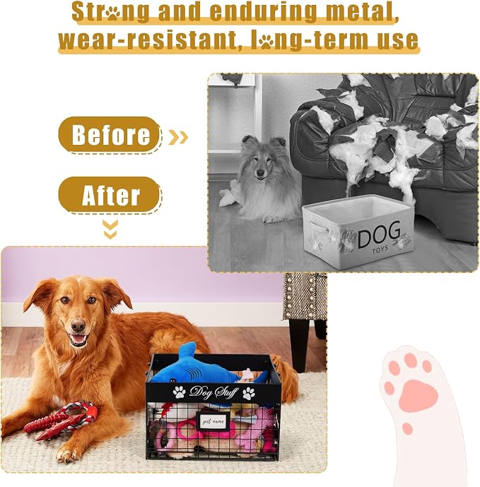 Bfttlity Dog Toy Bin Metal Basket Box for Storage Dogs Toys, Black | Dog Toy Basket with Handles for Living Room Storage Dogs Chew Pets Toys, Blankets, Clothes, Food - Image 3