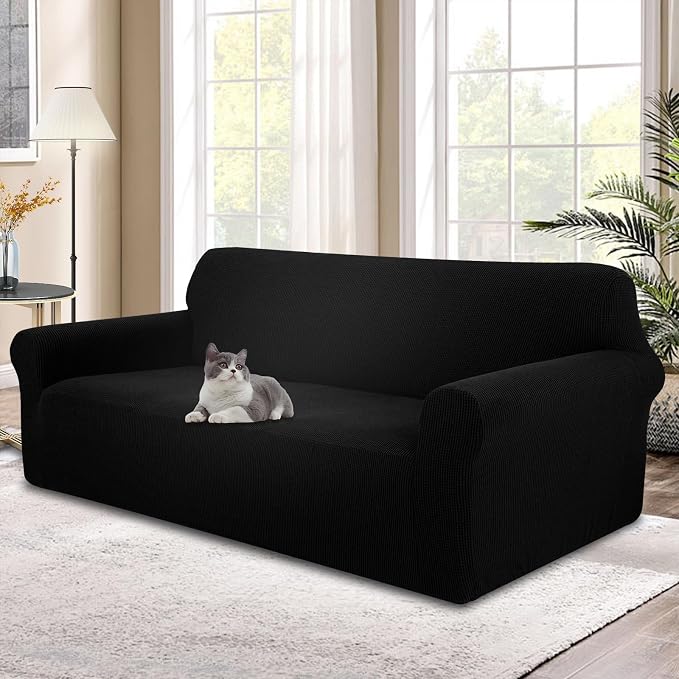 Stretch Oversized Sofa Couch Cover Washable Slipcover, Black | 1-Piece X-large Sofa Cover For 3 Cushion,Furniture Protector Couch Cover For Dogs, Polyester Spandex Jacquard fabric by LuxshareHome