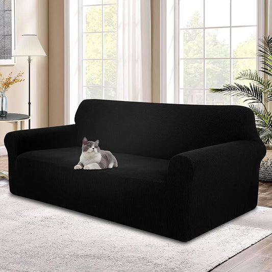 Stretch Oversized Sofa Couch Cover Washable Slipcover, Black | 1-Piece X-large Sofa Cover For 3 Cushion,Furniture Protector Couch Cover For Dogs, Polyester Spandex Jacquard fabric by LuxshareHome