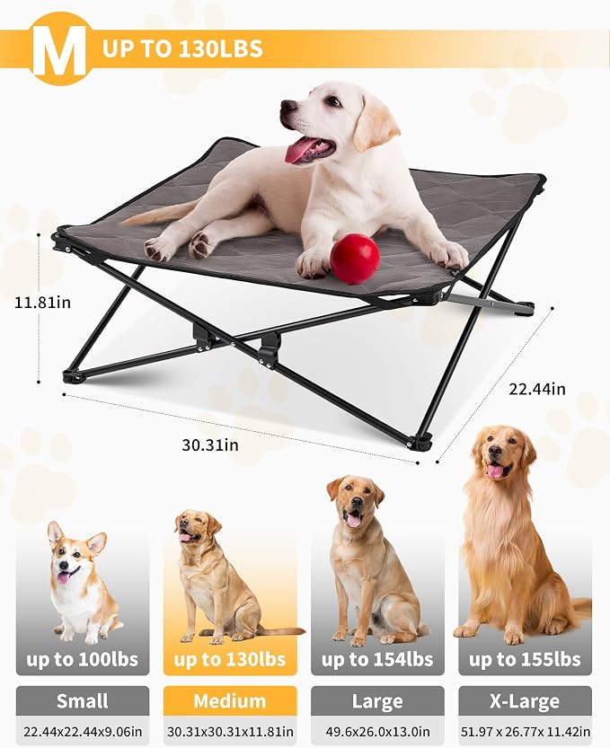 KingCamp Elevated Dog Bed for Medium Dogs, Raised Outdoor Indoor Portable Cooling Cot Lifted Pet Hammock off Ground with Washable Breathable Mesh & Frame with Non Slip Foot for Camping Backyard, Black - Image 3