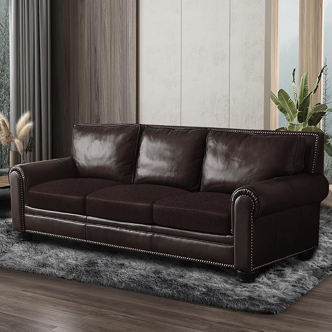 ANARACHON Leather Look Couch Cushion Covers Sofa Seat Slipcovers Sets Couches Furniture Protector for Sectional Armchair Loveseat Pets Kids Stretch Spandex Fabric (3 Cushion Sofa, Chocolate) - Image 8