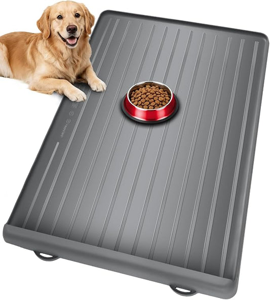 Dog Mat for Food and Water - 39.4" x 27" Large Pet Feeding Mats with Residue Collection Pocket - Waterproof Dog Cat Bowl Mat with High Edges to Prevent Water and Food Spills (Light Grey) | Waterproof Pet Bowl Mat with Residue Collection Pocket and High... by Yessotech