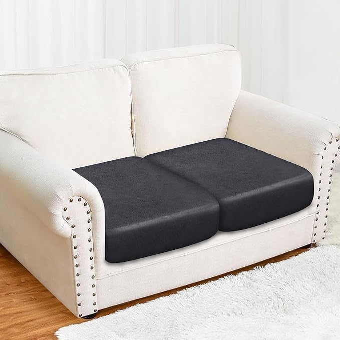 molasofa Leather Look Couch Cushion Covers, Stretch Sofa Cushion Covers for Sectional Armchair Loveseat Protector,Replacement Seat Cushion Slipcovers, Machine Washable (2 Cushion Loveseat, Dark Grey) - Image 3