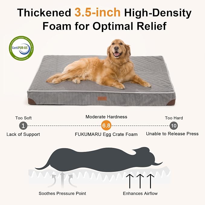 FUKUMARU Large Dog Bed, Thickened Waterproof Dog Mat with Washable Cover | Corduroy Orthopedic Dog Bed for Crate, 28D Egg Crate Foam Support Pet Mat, Cozy Flat Dog Pad with Anti-Slip Bottom - Image 3