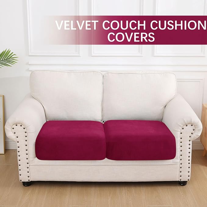 hyha Velvet Couch Cushion Covers, Sofa Covers for 2 Cushion Couch Washable | Soft Plush Sofa Slipcover, Elastic Bottom, Non-Slip Wear Resistant Furniture Protector, Ideal For Pets & Kids, 2 Pcs - Image 5