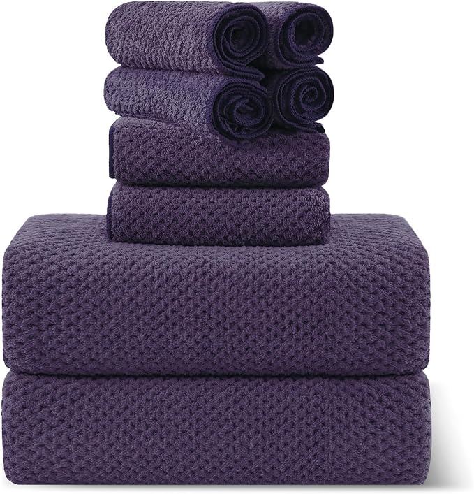 8-Piece Bath Towel Set, 2 Extra Large Bath Towel Sheets, 2 Hand Towels and 4 Washcloths - Highly Absorbent Quick Dry Microfiber,Ultra Soft Towel Set for Bathroom, Waffle Weave Design (Dark Purple) by Smuge
