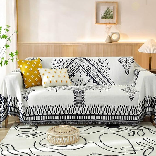 Homcosan Sofa Slipcovers Towel Reversible Couch Cover for 4 Seat Cushion Blanket Sofa Cover Geometrical Couch Slipcovers with Tassels Couch Protector for Pets, Kids （XX-Large by Homcosan