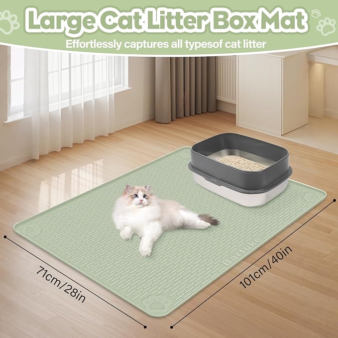 Silicone Cat Litter Mat for Litter Box 40”x28” Large Cat Mat, Green | Waterproof, Non-Slip, Leak-Proof Rug Mat with Lip, Easy to Clean, Extra Large Litter Catcher Mat for Floor - Image 4