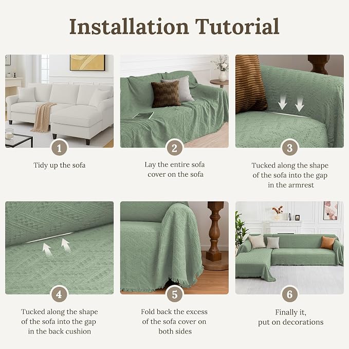 HOMERILLA 2 Piece Sectional Couch Cover for L Shape Sofa Sage L | Washable Fabric, Anti-Pet Hair, Stain & Wear Resistant, Multiuse Sofa Blanket Protector, Pet Friendly Easy Installation - Image 6