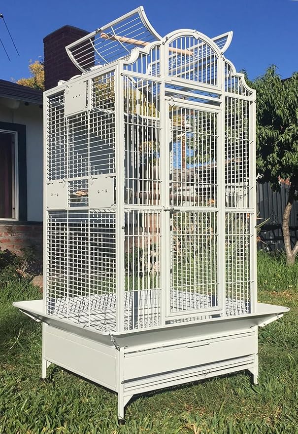 X-Large Elegance and Durable Wrought Iron Open Play Top Stand Bird Parrot Rolling Cage, Include Metal Seed Guard Solid Metal Feeder Nest Door Heavy Duty Lockable Rolling Castors by Mcage