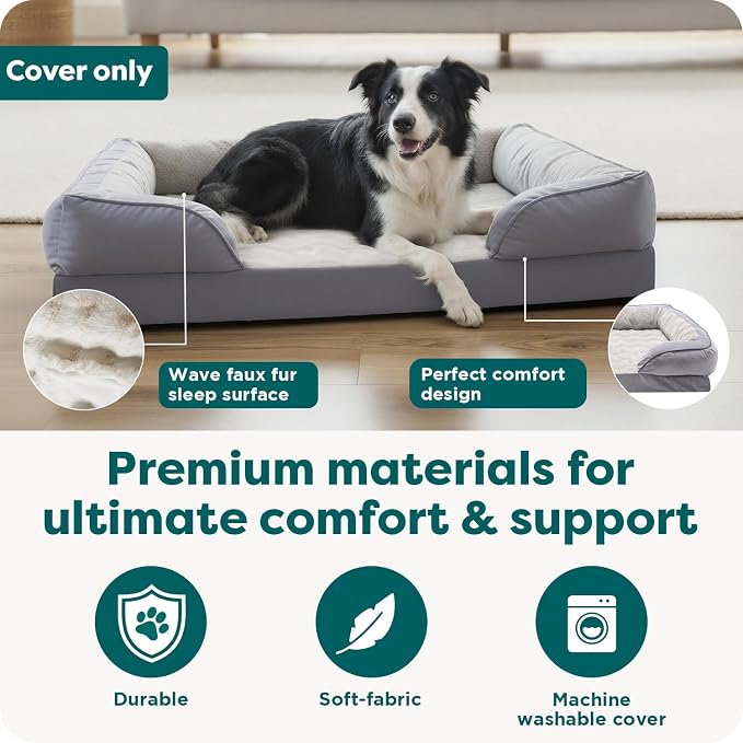 FurHaven Dog Bed Cover Replacement, Sofa-Style Design with Soft, Breathable Fabric for Cozy Comfort, Machine Washable, Large, Plush & Velvet, Granite Gray - Image 5