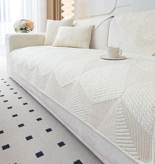 vctops Cotton Quilted Couch Covers for Sectional Sofa (Cream,43"x63") | Geometric Washable Non Slip Sofa Slipcover for Dogs, Children, Pets Furniture Protector Cover by vctops