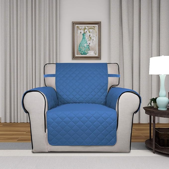 PureFit Reversible Chair Sofa Cover Dog Couch Covers for Sofa, 25.5 in | Blue/Ivory, Water Resistant Couch Protector, Washable Pet Couch Cover with Non Slip and Elastic Straps For Kids - Image 2