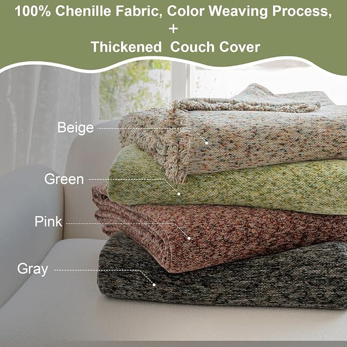 ROOMLIFE Green Sofa Cover, Vintage Boho Couch Cover for 3 Cushion Sofa, Soft Chenille Sofa Cover for Dog, Washable Furniture Sofa Protector Cover Blanket with Tassel for Living Room, 71 '' X 118'' - Image 7